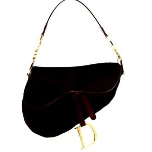 Christian Dior black silk saddle gold handbag bag